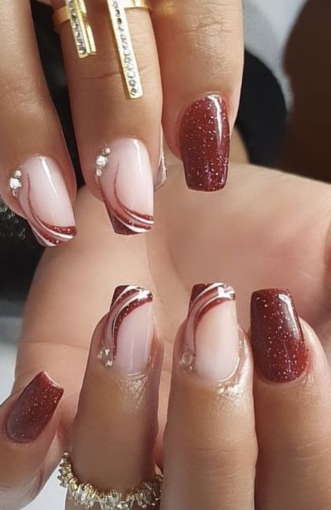 Autumn Nail Tips, Brown Nails With French Tip, French Manicure Fall Designs, Fall Nails French Tip Art Designs, Fall French Nail Designs, Cool French Tip Nail Designs, Fall French Manicure, Burgundy Nail Ideas, Fall French Tips