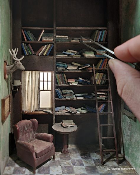 Library Scene, Abandoned Library, Art Notes, Library Room, Old Library, Vintage Library, Architecture Model Making, Book Nook, Book Nooks