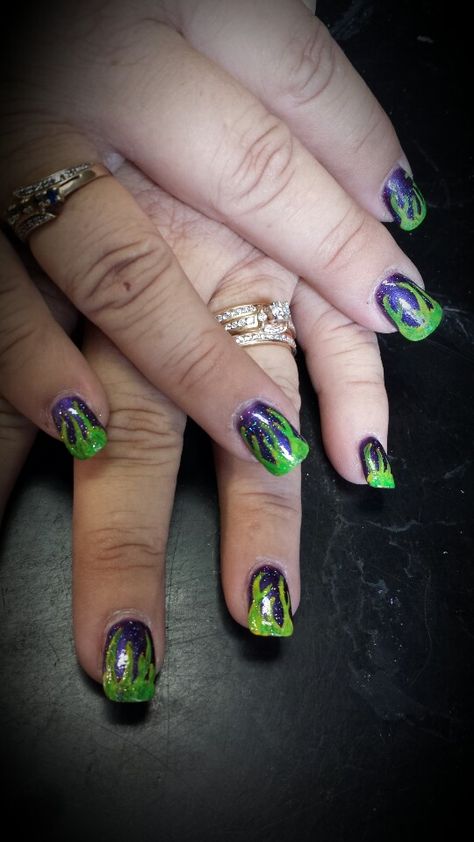 Grave Digger nails Grave Digger Nails, Monster Jam Nails, Seahawks Nails Design, Seahawk Nails, Maleficent Nails, Seahawks Nails, Disney Nail Designs, Cruise Nails, Pedi Ideas