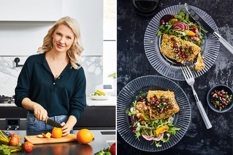 Food Blogger & TV Personality Abbey Sharp Invites Us Into Her Kitchen Abbey Sharp, Charred Cauliflower, Vegetable Meals, Pistachio Crusted Salmon, Healthy Winter Meals, Honey Dressing, Citrus Salad, Beet Recipes, Crusted Salmon