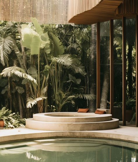 Tropical Spa Aesthetic, Container Spa, Tropical Backyard Landscaping, Modern Greenhouses, Tropical Backyard, Travel Money, Tropical Island, Greenhouses, Tropical Islands