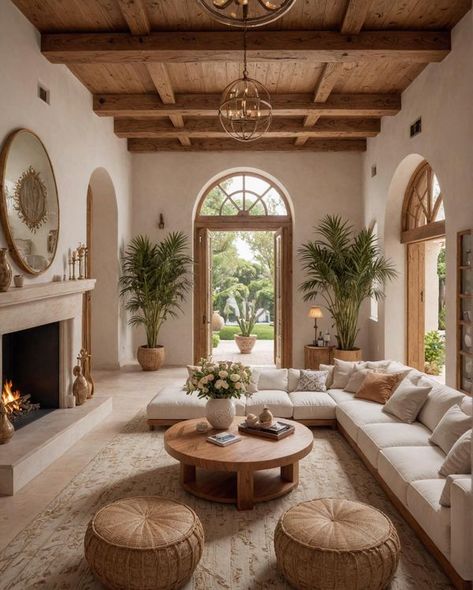 Arizona Homes Interior Decorating Ideas, 1920s Living Room, Modern Tuscan Home, Contrasting Kitchen Island, Villa Style Home, Cottage Core Bloxburg House, Moroccan Houses, Italian Living Room, Cozy Living Room Design