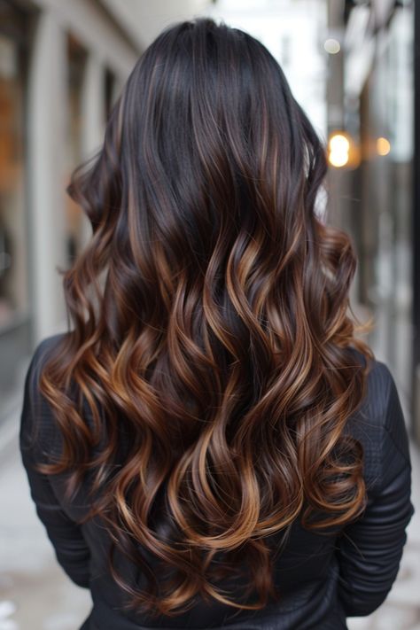 ombre-hair-color-for-brunettes Ombre Hair Color Brunettes, Dark Brunette Ombre Hair, Caramel Balayage Brunettes, Dark Ombre Hair Color For Brunettes, Ombre Brunette Hair, Hair Color Highlights For Brunettes, Dark Dimensional Hair, Carmel Balayage Brunettes, Dark Brown Ombre Hair