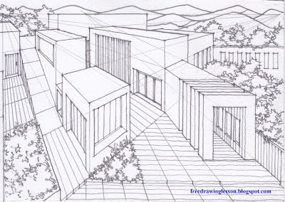 Free Lesson: How to draw a multi point perspective | SKETCH & DRAW Multi Perspective Drawing, Multi Point Perspective Drawings, Multi Point Perspective, Perspective References, Draw Perspective, Drafting Drawing, Perspective Sketch, Free Drawing, Nature Art Drawings