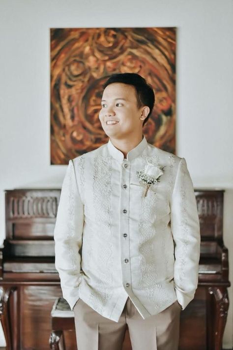 Barong Tagalog Wedding, Barong Wedding, Filipino Traditional Clothing, Filipino Tradition, Pose Pengantin, Philippine Wedding, Filipino Wedding, Barong Tagalog, Dream Wedding Reception