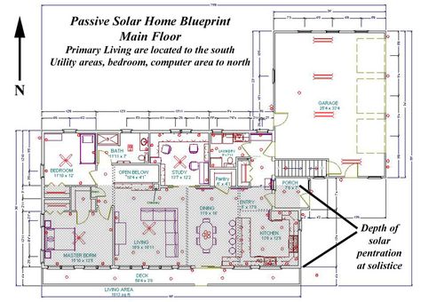 Passive Solar Home Blueprint Passive House Floor Plans, Passive Haus, Passive Homes, Insulation Ideas, Dogtrot House, Passive Solar House Plans, Solar House Plans, Solar Heat, Solar Home