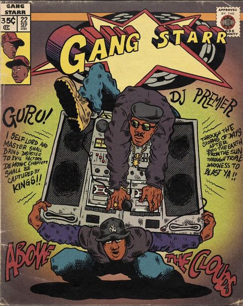 Gang Starr Wallpaper, Gang Starr Poster, Hip Hop Poster Art, Hip Hop Comic Art, Hip Hop Cartoon Art, Rapper Comic, Vintage Hip Hop Aesthetic, Old School Hip Hop Art, Dancehall Aesthetic