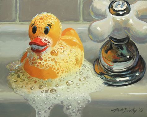 Bubble Bath Survivor by Mick McGinty Hyperrealistic Art, Bath Paint, Bubble Painting, Duck Art, Rubber Ducky, Guest Bath, Bubble Bath, Cool Art Drawings, Conceptual Art