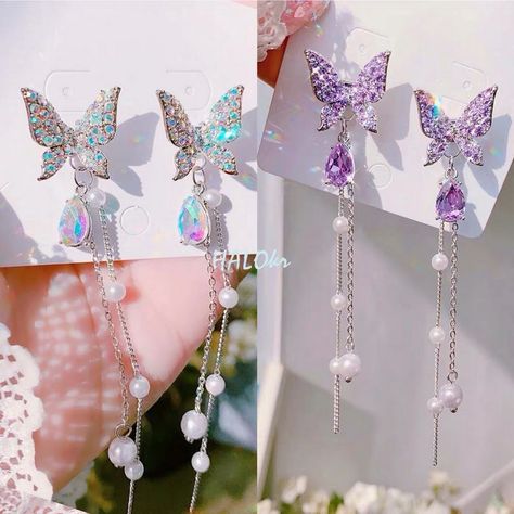 Korean Purple Crystal Butterfly Drop Earring For Women New Fashion Imitation Pearl Tassel Chain Rhinestone Earring Jewelry Gift Light Purple Earrings, Silver Butterfly Earrings, Crystal Butterfly, Alloy Earrings, Purple Earrings, Earring For Women, Chain Fashion, Purple Crystal, Purple Crystals