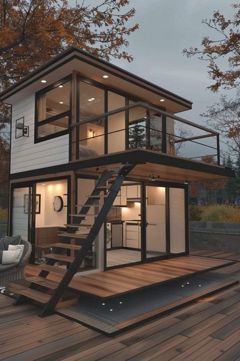 Exterior Tiny House Ideas, Tiny Home Beach House, Cabin Small House, Easy Tiny Homes To Build, Tiny Cabin Interiors Small Cottages, Small Container House Design, Small Houses Ideas, Tiny Houses Ideas, Japanese Style Tiny House