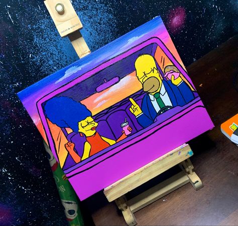 Simpsons Aesthetic Painting, Simpson Painting Canvases, The Simpsons Painting, Paint Dates, Simpsons Painting, Doh Vinci, Simpsons Aesthetic, Couples Canvas Painting, Canvas Art Painting Acrylic