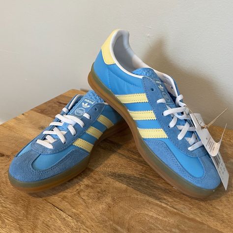 Love These! But I Ordered Too Large Of A Size And Was Past The Return Date. Brand New With Tags. Never Worn! Adidas Gazelle Women, Yellow Sneakers, Adidas Gazelle, Shoes Womens, Blue Adidas, Blue And Yellow, Adidas Shoes, Adidas Women, Blue Yellow