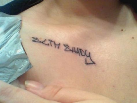 I even got a tattoo of your name across the chest - Stan Number Chest Tattoo Female, 90s Tattoos Ideas, Slim Shady Tattoo, Tattoo Ideas Eminem, Eminem Inspired Tattoos, Eminem Related Tattoos, Eminem Tattoo Ideas, Eminem Lyrics Tattoo, Eminem Tattoo Ideas Lyrics