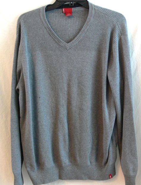 LEVIS MENS V NECK GREY COTTON SWEATER TOP Size L  #Levis #VNeck Casual Denim Dress, Pullover Sweater Men, Logo Knit, Long Sleeve Flannel, Sleeves Clothing, Gray Sweater, Cotton Pullover, Sweater Pullover, Casual Work