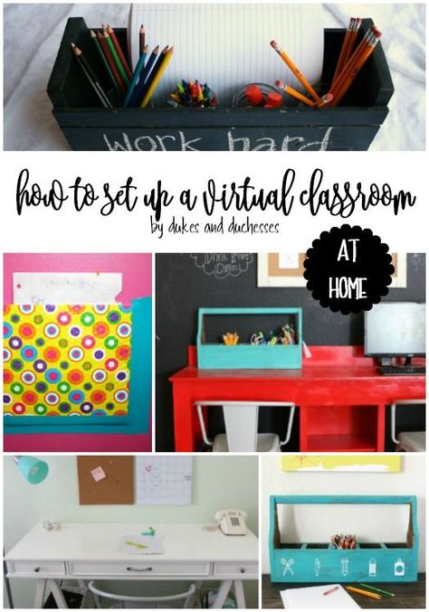 how to set up a virtual classroom at home #brandpartner #alwayson #verizon #dallas Virtual School Home Setup, School Supply Caddy, Home Internet, Back To School Kids, School Desks, Online Classroom, Virtual School, Kids Study, Kid Desk