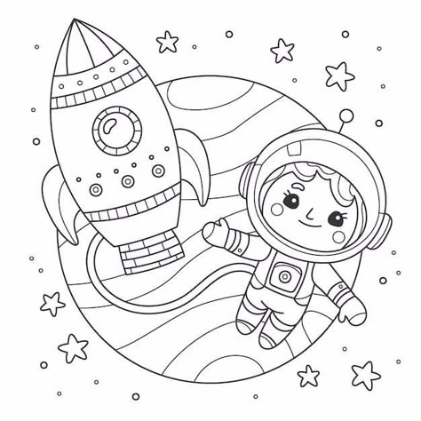 Space Coloring Sheet, Cute Coloring Book, Astronaut Drawing, Space Coloring Pages, Boy Coloring, Free Coloring Sheets, Easy Coloring Pages, Cartoon Coloring Pages, Flower Coloring Pages