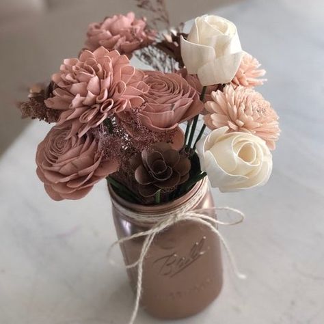 Rose Gold Love-Themed Bridal Shower – Elegant Wedding Ideas Gold Floating Candles, Spring Flower Arrangements Centerpieces, Rose Gold Cake Topper, Wooden Flower Bouquet, Rose Wedding Theme, Elegant Wedding Ideas, Gold Mason Jars, Spring Flower Arrangements, Geometric Rose