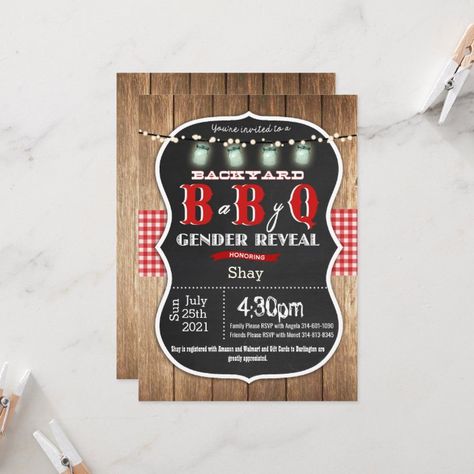 Gender Reveal Baby Q BBQ Invitation | Zazzle.com Bbq Gender Reveal Ideas, Bbq Gender Reveal, Gender Reveal Chalkboard, Baby Q Shower, Baby Shower Invites Neutral, Gender Reveal Ideas, Bbq Invitation, Coed Baby Shower, Baby Q