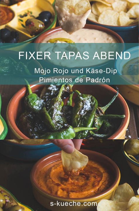 Mojo Rojo und Käse-Dip - Fixer Tapas-Abend mit Pimientos de Padrón, Culinary Food, Tapas Party, Culinary Recipes, Small Bites, Outdoor Party, Chutney, Mouth Watering, Finger Foods, Party Food