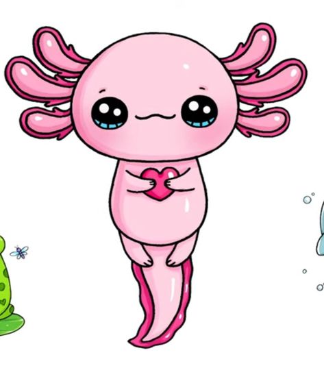 Axolotl Painting Easy, Axolotl Drawing Cute Easy, Axolotl Face Paint, Axolotl Cute Drawing, Draw Axolotl, Kawaii Axolotl Drawing, Axolotl Clipart, Axolotl Pictures, Axolotl Illustration