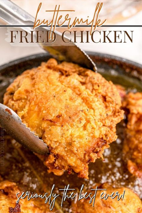 Quick Fried Chicken Recipes, Buttermilk Fried Chicken Recipe Southern Style, Southern Fried Chicken Breast, Easy Buttermilk Fried Chicken, Buttermilk Fried Chicken Recipe, Southern Fried Chicken Recipe, Chicken Hut, Fried Chicken Thighs, Best Fried Chicken Recipe