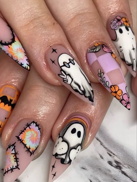 Halloween Butterfly Nails, Summerween Nails, Summer Goth Nails, Bookish Nails, Tattoo Nails, Catrina Tattoo, Black Halloween Nails, Horror Nails, Holloween Nails