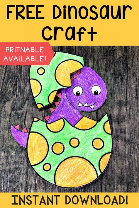 FREE Dinosaur printable craft! This craft is so fun for kids of all ages. FREE PDF is included with this dinosaur craft. It's practically mess free. Just grab some scissors, glue, and crayons and you're good to go! So easy! Build A Dinosaur With Shapes, Easy Dinosaur Crafts Preschool, Stegasorus Dinosaur Craft, Dinosaur Craft For Kindergarten, Free Dinosaur Printables Preschool, Dinosaur Crafts Preschool Printables, Prek Dinosaur Crafts, Dinosaur Crafts Kindergarten, Easy Dinosaur Crafts For Toddlers