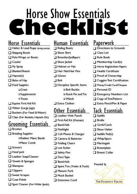 Horse Trailer Checklist, Horse Show Prep List, Horse Show Packing List Equestrian, Horse Show Tips And Tricks, Horse Shopping List, Horse Show List, Horse Show Prep, Horse Show Packing List, Horse Show Tips