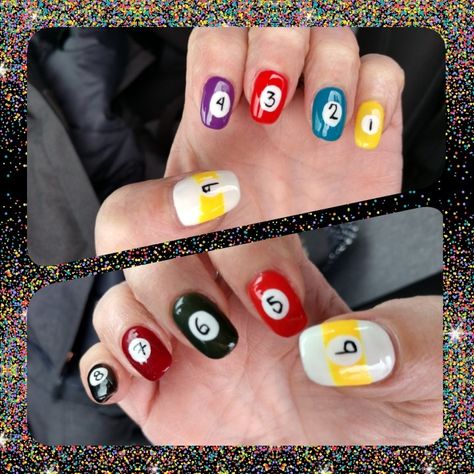 9 Ball nails Billiard Nail Design, Billard Nails, Nails 8 Ball, Billiard Nails, Magic Eight Ball Nails, 8 Ball Nails Short, Pool Ball Nails, Ball Nails, Pool Nails