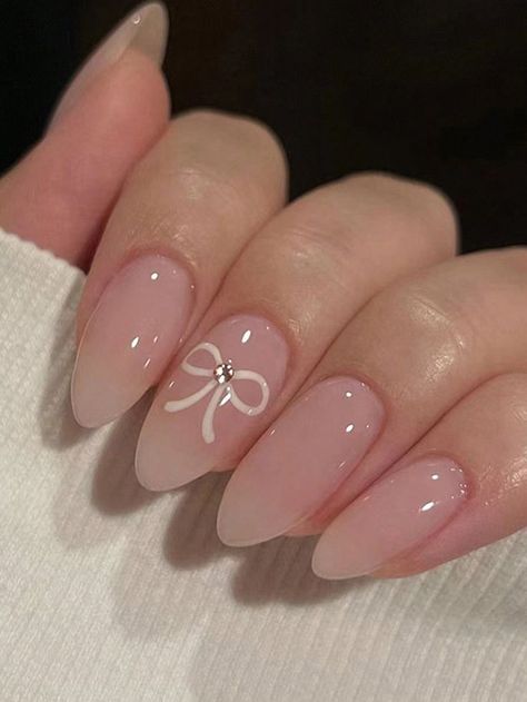 Bow Nail Designs, May Nails, Girly Acrylic Nails, French Tip Acrylic Nails, Blush Nails, Almond Nails Designs, White Nail, Prom Nails, Heart Nails