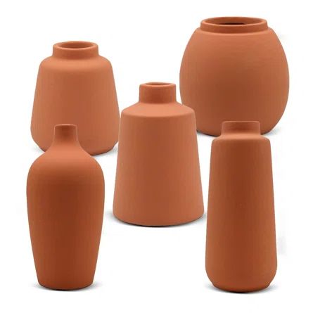 Latitude Run® Ceramic Bud Vases, Modern Decorative Vases For Wedding, Set Of 5 Small & Tall Vases, Terracotta | Wayfair Tall Vase Flower Arrangements Pottery, Bud Vase Pampas Grass, Small Flower Centerpieces Tall Small Vase, Small Vase Centerpiece Ceramic, Ceramic Bud Vases, Vases For Wedding, Decorative Vases, Tall Vases, Wedding Set