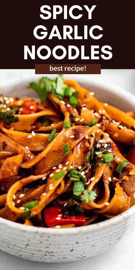 These spicy chili garlic noodles are ready in 15 minutes, easy to make and vegan. Serve these spicy noodles with veggies, tofu, salmon, chicken or shrimp. This stir fry noodle recipe is healthy and so easy to make. Spicy Chili Garlic Noodles, Tofu Salmon, Spicy Garlic Noodles, Chili Garlic Noodles, Stir Fry Noodles Recipe, Asian Noodle Dishes, Noodle Recipe, Food Story, Garlic Noodles