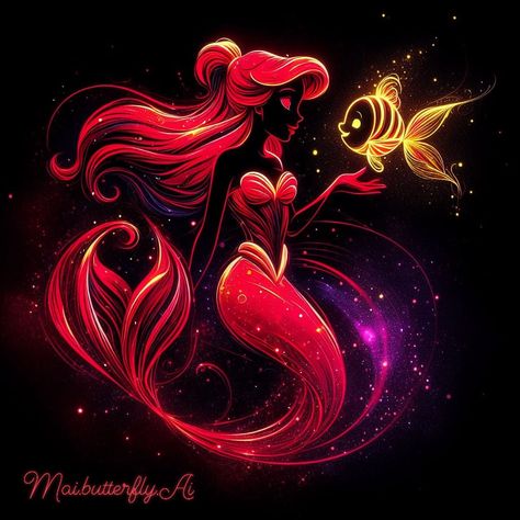 What if they are just stars in the space . . . . . . . . . . #aiartwork #disneyworld #disney #disneyprincess #space Dark Ariel, Ariel Fan Art, Dark Disney Art, Avatar Pics, Little Mermaid Tattoo, Disney Princess Silhouette, Fairytale Characters, Ariel Disney, Princess Silhouette