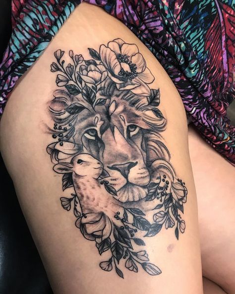 Stacy Smith on Instagram: “Lion and the lamb 💓✨🌸🌙” Until Lambs Become Lions Tattoo, Lion Scripture Tattoo, Christian Inspired Tattoos For Women, Lion And Lamb Tattoo Women Simple, Lion And Lamb Tattoo For Women, Lion And The Lamb Tattoo For Women, Lamb And Lion Tattoo, The Lion And The Lamb Tattoo, Christian Lion Tattoo For Women