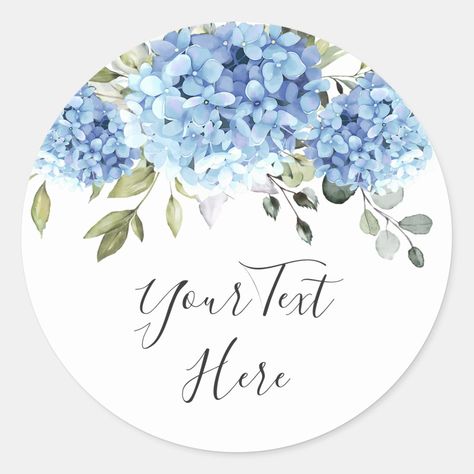 Blue Flower Names, Hydrangea Watercolor, Baptism Card, Couples Bridal Shower, Blue Hydrangeas, Etsy Stickers, Party Stationery, Custom Eyes, Wedding Invitation Card Design