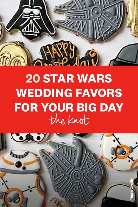 The great news is that you don't have to trek to Tatooine to find amazing Star Wars wedding favors. From bubble-filled lightsabers and Stormtrooper soaps to personalized favor bags, below you'll find plenty of out of this galaxy Star Wars wedding favor ideas. Star Wars Lego Wedding, Star Wars Wedding Party Favors, Wedding Favors Star Wars, Star Wars Wedding Shower, Star Wars Wedding Favors For Guests, Star Wars Table Centerpiece, May 4th Wedding, Star Wars Bridal Shower Ideas, Subtle Star Wars Wedding Ideas