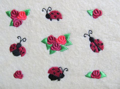 Mini designs, flowers roses, ladybugs, machine embroidery designs, Big set less… Ladybug Embroidery Design, Ladybug Embroidery, Bugs Embroidery, Sue Spargo, Mini Flowers, Art Format, Embroidery Works, Machine Embroidery Applique, Macrame Design