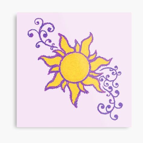 Lámina metálica «Sol enredado» de 2SistersShop | Redbubble Rapunzel Star, Sol Rapunzel, Tangled Sun Painting, Sol Aesthetic, Tangled Sun, Small Henna Designs, Small Henna, Sun Drawing, Geometric Artwork