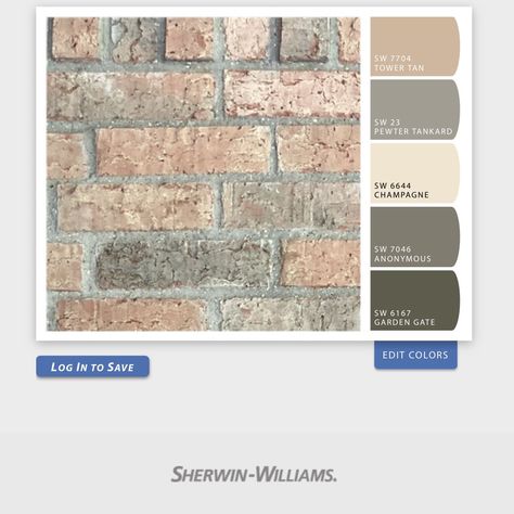 Pink Brick Exterior Color Schemes, Pink Brick House Exterior Color Combos, Tan Brick House Exterior Color Schemes, Brick Exterior Colors Schemes, Brick House Exterior Colors Schemes, Lp Siding, Floor Stencils, Sherwin Williams Paint, Cabin Fireplace