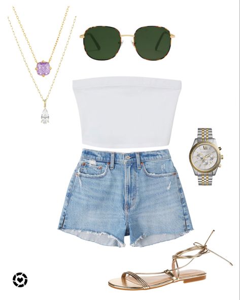 Az Summer Outfits, Strapless Shirt Outfits, Outfit Casual Women, Strapless Shirt, Spring Fits, Denim Cutoffs, The Drop, Baddie Outfits, Casual Summer Outfits