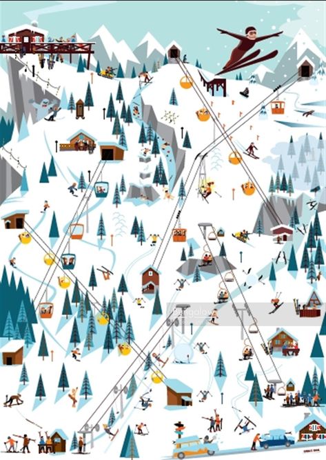 Pistes & Lifts by Charlie Adam : Bungalow Graphics, buy Art Prints & Laminates, New Releases, Winter Art online - Bungalow - Limited Edition Graphics Ski Illustration, Charlie Adam, Ski Vintage, Ski Art, Ski Posters, Winter Illustration, Vintage Ski, Winter Sport, Buy Art Online