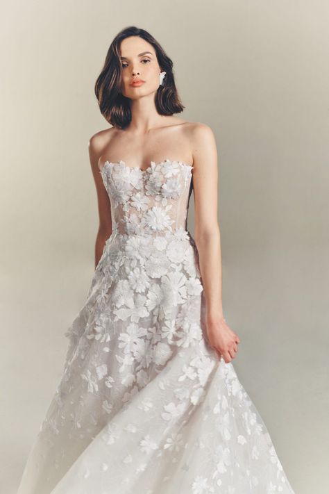 Spring Bridal Trends 2024: Mira Zwillinger ~ WedLuxe Media Corset A Line Wedding Dress, Mira Zwillinger Wedding Dress, Mira Zwillinger, Bridal Trends, A Line Wedding Dress, Bridal Fashion Week, Luxury Bridal, Spring Summer 2024, A Line Gown