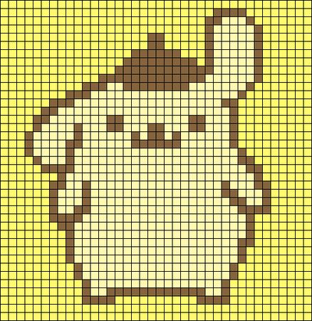 Pompompurin Pixel Art Grid, Cross Stitch Patterns Sanrio, Pompompurin Alpha Pattern, Pixel Grid Ideas Crochet, Studio Ghibli Grid Pattern, Kirby Alpha Pattern, Pixel Grid Ideas Crochet With Mahum, Sanrio Alpha Pattern, Sanrio Crochet Pattern