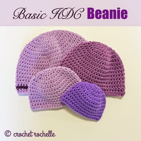 Basic HDC Beanie Pattern by Tia Davis. in 10 sizes (newborn - extra large). Aran weight yarn, 5.5mm hook. Half Double Crochet Beanie, Double Crochet Beanie, Crotchet Beanies, Hdc Crochet, Crocheted Beanies, Beanie Pattern Free, Crochet Beanie Pattern Free, Crochet Bloggers, Crochet Beanies