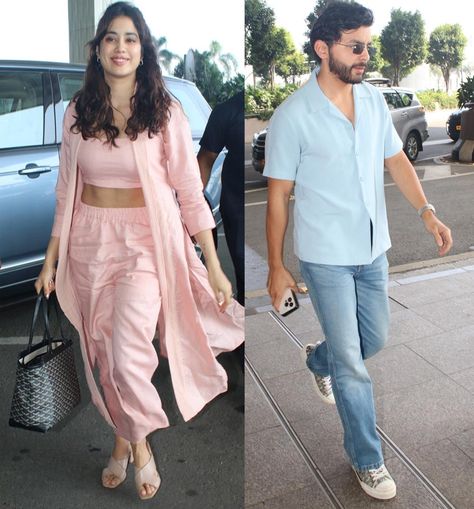 Janhvi on secret vacation with her boyfriend. On a pleasant Monday morning, Janhvi Kapoor was spotted at Mumbai airport, accompanied by her rumored bo... Mumbai Airport, Janhvi Kapoor, Airport Look, Varun Dhawan, Romantic Drama, Free Makeup, Monday Morning, Blue Shirt, Mumbai