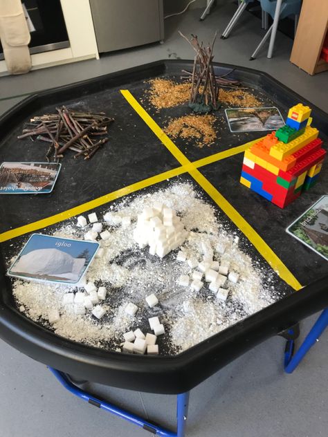 Building Tuff Tray Ideas, Eyfs Homes Topic, Houses And Homes Eyfs, Houses And Homes Eyfs Activities, Homes Eyfs, Construction Area Early Years, Construction Eyfs, Home Made Snow, Tuff Tray Ideas Toddlers