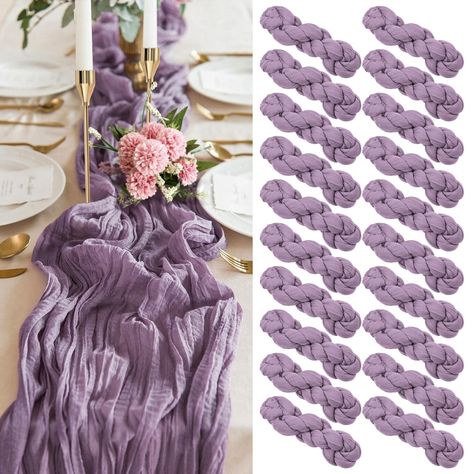 PRICES MAY VARY. 💠【Product Included】: You will receive pack of 20 Violet Amethyst cheesecloth gauze table runners. Product size: 21.5inch in width and 10ft/120inch in length, suitable for round or square tables that can accommodate 8-10 people. The combination of 20 pack is enough to meet your daily needs. Suitable for romantic and elegant party events. 💠【High quality materials:】These cheesecloth table runners are made of high-quality fabric with beautiful pleats for a charming look. The soft, Navy Blue And Lavender Wedding Decor, Repunzel Quince Theme, Lilac And Blue Wedding, Purple Bridal Shower Ideas, Lilac Wedding Decorations, Purple Table Decorations, Purple Table Runner, Purple Wedding Tables, Wisteria Wedding