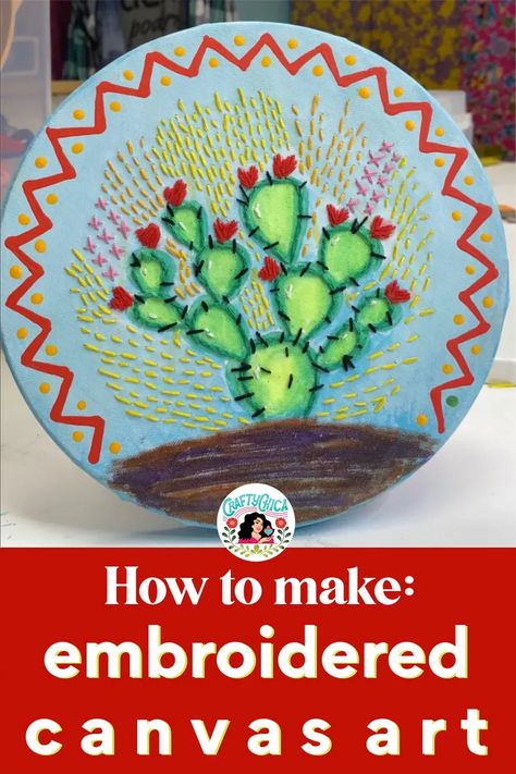 how to embroider on a canvas - mixed media embroidery Embroidery Canvas Art Ideas, Diy Mexican Embroidery, Embroider Canvas, Embroidery Canvas Art, Craft Night Projects, Mixed Media Embroidery, Embroidery On Fabric, Embroidered Canvas Art, Craft Retreat