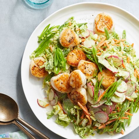 Seared Scallops with Green Goddess Slaw Protein Dinner Recipes, High Protein Dinner, Protein Dinner, Seared Scallops, Scallops Seared, Green Goddess, Weeknight Dinners, Fish And Seafood, Pasta Dishes