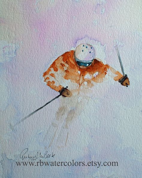 Skier Watercolor print 11 x 14  ski snow art by rbwatercolors Ski Art Print, Ski Ideas, Skiing Art, Ski Art, Snow Art, Painting Snow, Winter Painting, Water Colors, Painting Gift